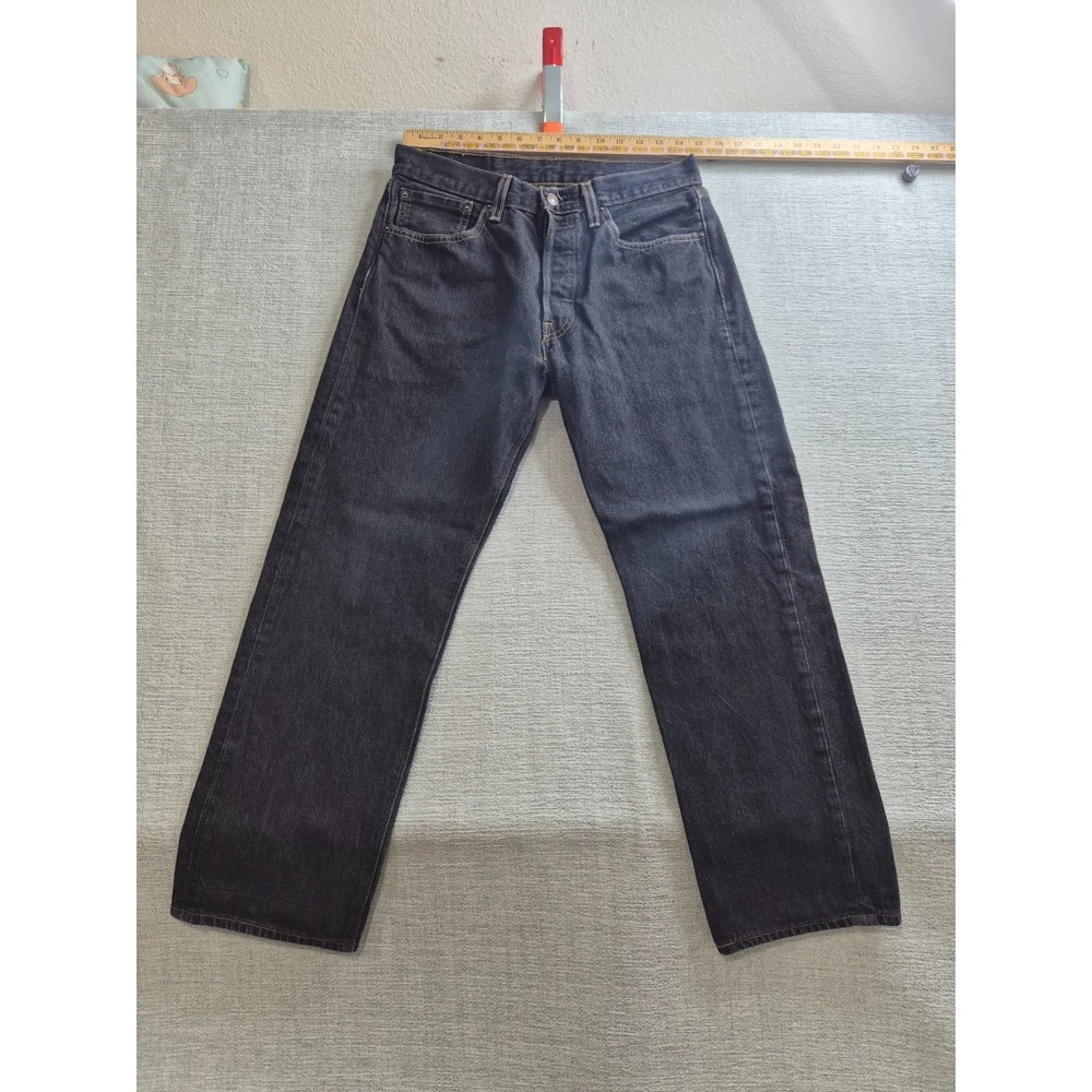 Levi's 501 Straight Fit Jeans Mens 33x30 Black Denim Dark Wash Button Fly Casual